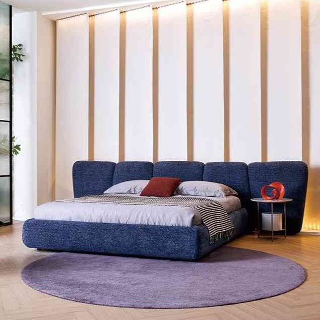 GS0049 Giường Ngủ Bọc Vải Xanh Denim